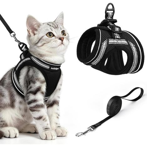 Harnais Chat avec Laisse, Harnais Chaton Respirant et Bande Réfléchissante Gilet Petit Chien Réglable Noir M Collier Animal Facile à Mettre pour Persan Ragdoll American Shorthair Chiot Lapin (1/5)