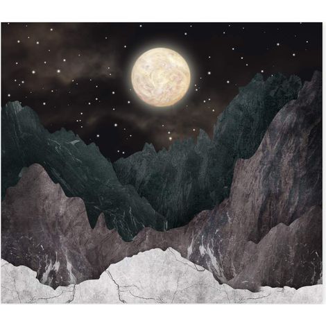 Tapisserie murale de montagne, lune et étoiles, ciel étoilé, paysage de montagne, décoration pour chambre (1/5)