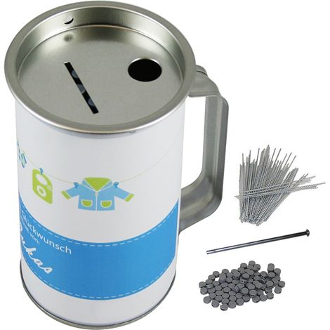 HMF 45120-07 Spendendose mit Griff, inkl. Foliendruck, Geburt Junge, Sammelbüchse, 14,5 x 8 cm, lichtgrau (1/4)