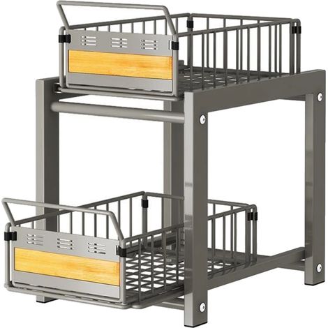 Organisateur sous évier, design coulissant à tirage, étagère gain de place, Gris (1/2)