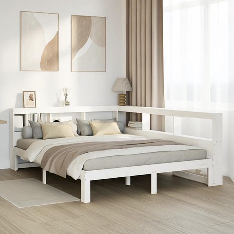 Bookcase Bed without Mattress White 140x200 cm Solid Wood Pine vidaXL (1/5)