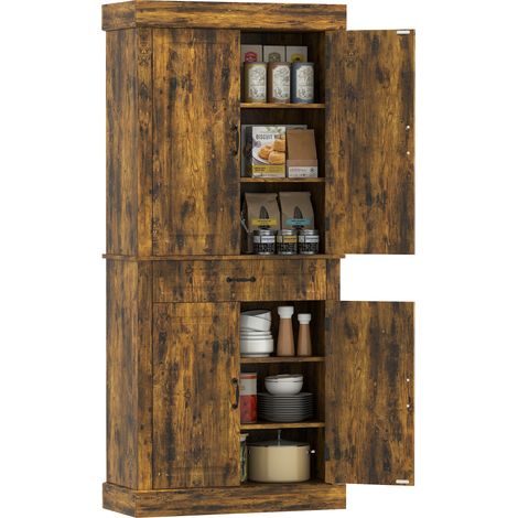 Brown Kitchen Tower Cabinet with Drawer and Shelves 80 x 35 x 180 cm (1/5)