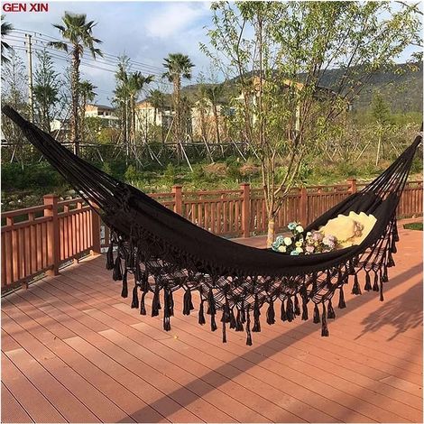 Hamac Balançoire pour Enfants Hamac Respirant Siège Suspendu en Coton pour Intérieur et Extérieur Charge 220kg (Color : Black, Size : 200 150cm) (1/4)