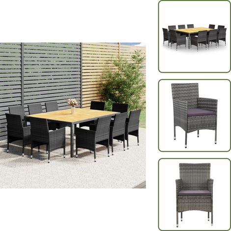 The Living Store Set Pranzo da Giardino 11pz in Polyrattan Grigio - Tavolo da pranzo da esterno