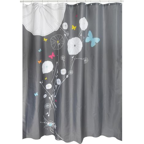 Rideau de Douche, en Polyester, Revêtement antibactérien, Anneaux Inclus, Lavable à 30°, Imperméable Tissu Lavable en Machine Rideau Salle de Bain, Papillon, 180 x 200 cm (1/5)
