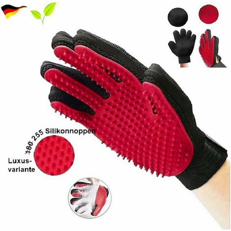 【Upgraded Version】 Animal Hair Glove - THE ORIGINAL Fur Brush Hair Removal Gloves Dog Hair Remover Brush Fur Grooming Cat Dog Grooming Pet Hair Furniture Sofa (Red) (1/5)