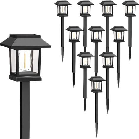 Nouvelle Lampe Solaire Extérieure Jardin Chemin, Style Maison Vintage, LED Chaude, Lot de 4, Lampe à Piquer Pelouse Étanche (1/5)