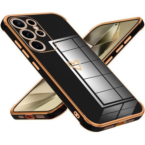 Coque pour Samsung Galaxy S24 Ultra, motif cœur, protection caméra, TPU souple, galvanisé, noir (1/5)