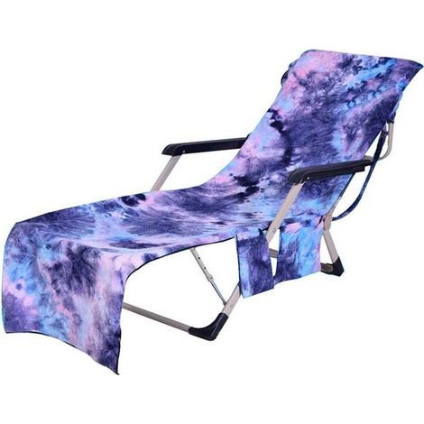 Serviette de plage/transat - Housse de chaise longue - Bain de soleil relaxant - Poches de rangement intégrées - Bleue - 207 x 74 cm (1/5)