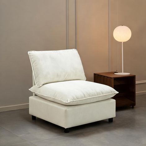 Fauteuil 1 place en lin beige 146 x 85 x 78 cm pour salon (1/5)