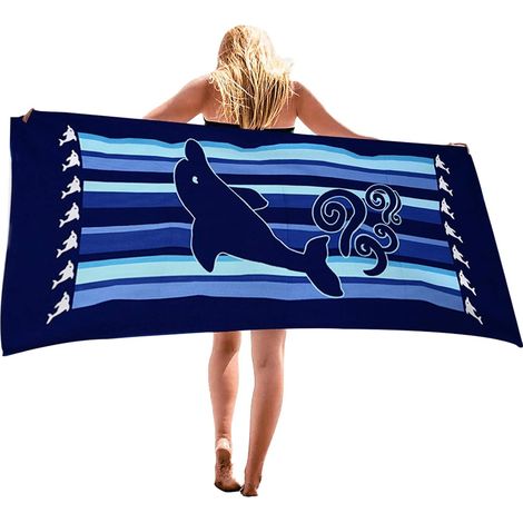 Strandtücher aus Mikrofaser, sandabweisend, schnelltrocknend, leicht, dünn, mit Delfinmotiv, Reisehandtücher für Erwachsene, Damen, Herren, Mädchen und Kinder, Strandaccessoires