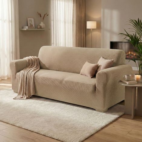 COPRIDIVANO elasticizzato ATENE universale BEIGE bielastico 2 POSTI cm. 140 - 180