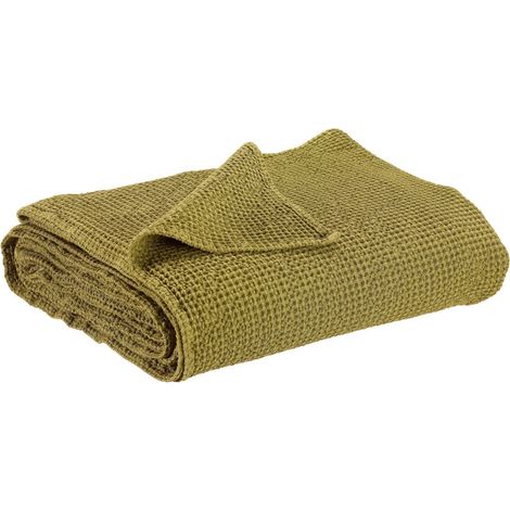 Jeté de Lit et Canapé en Coton Recyclé Nid d'Abeille Stonewashed Cèdre 240 x 260 cm - PANGIVO