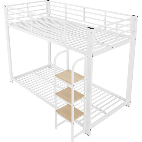 Litera infantil de metal blanco con escalera integrada 90 x 200 cm (1/5)