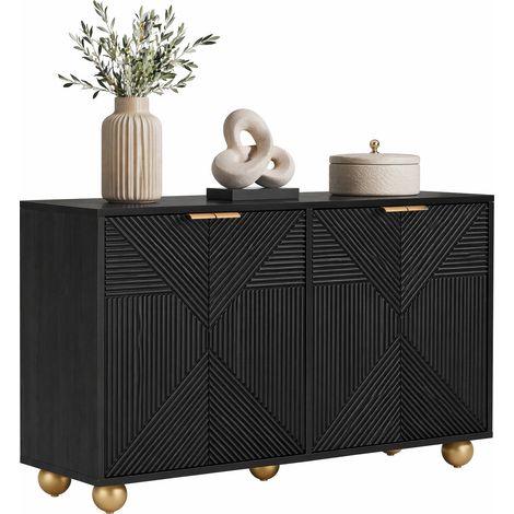 Aparador con 4 Puertas y Estantes Ajustables, para Salón o Comedor, MDF, Negro, 120×35×71.5 cm (1/5)