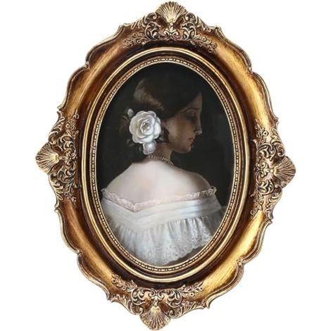 Jiozermi Cadre photo ovale vintage de 12,7 x 17,8 cm, cadre photo antique orné avec façade en verre haute définition, art mural ovale bronze doré pour décoration murale et de table, décoration (1/5)