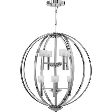 Lampadario Industrial Nordico Mondo Acciaio Cromo Lucido Vetro 8 Luci G9 3 Led (1/5)