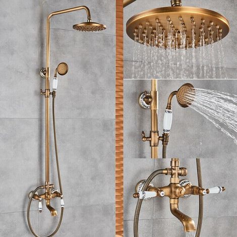 Zamery – Colonne de douche murale pour baignoire – Hauteur réglable 80-120 cm – Pommeau 8' en laiton – Tuyau flexible 150 cm – Douchette 2 fonctions