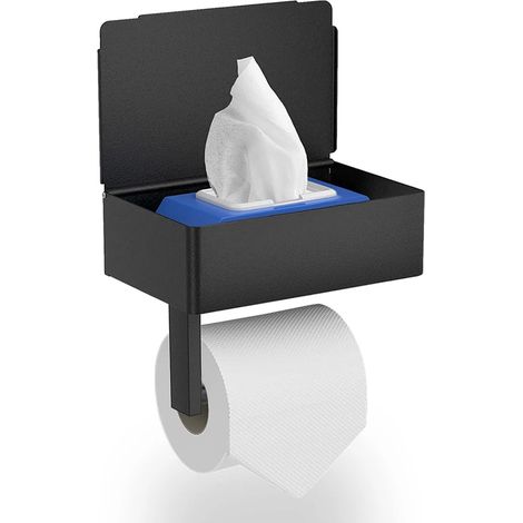 Porte Papier Toilette Support Mural en Noir - Acier Inoxydable Porte-Rouleau avec étagères Spacieuses, Support Mural pour Papier Toilette pour Toilettes et Cuisines(Perforé/Non perforé) (1/5)