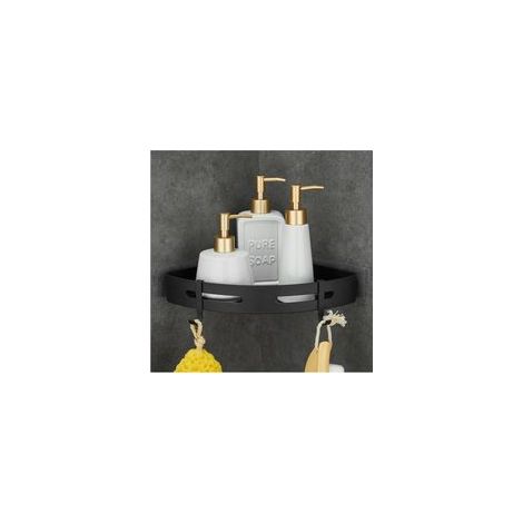 Étagère Douche d'Angle Sans Perçage, Métal avec 2 Crochets Antirouille Salle de Bain (Noir)