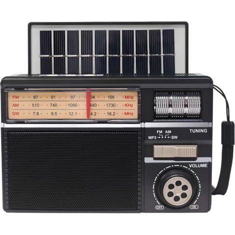 Radio multifonctionnelle AM/FM/SW : Bluetooth, lecture carte TF/USB, recharge solaire – Portable pour extérieur,noir (1/3)