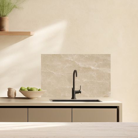 Lupia Pannello Paraschizzi Schienale Cucina con decorazione stampata, MARMO BEIGE, in Alluminio composito, Facile da applicare, Lavabile Ignifugo Resistente all'Acqua 90xH62,5 cm