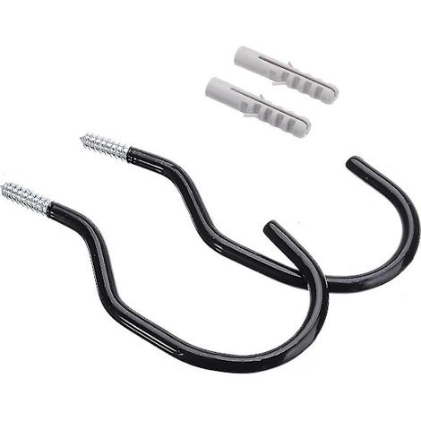Lot de 2 crochets pour vélo, crochets universels, crochets muraux à visser pour plafonds - Support pour ranger vélos et échelles (noir) (1/5)
