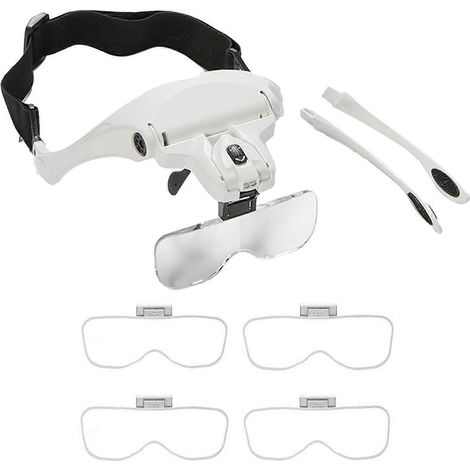 Loupe frontale à 5 lentilles, double éclairage LED, fixation sur la tête, loupe pour réparations et travaux manuels