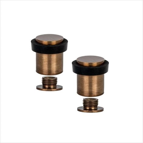 lot de 2 butée de porte, laiton massif, ø20x25mm, finition cuir vieilli, caoutchouc silicone, intérieur et extérieur (1/5)