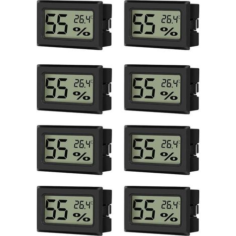 [NIEMALS VERWENDET] Mini-Thermometer-Hygrometer-Set (8 Stück), digitales LCD-Temperaturmessgerät, Feuchtigkeitsmesser für Tischgewächshäuser, umschaltbare Temperatureinheit °C/°F, schwarz