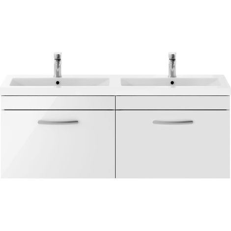 Millwich Contemporary 2 Drawer Wall Hung Vanity Unit with Basin, Gloss White, 1200mm