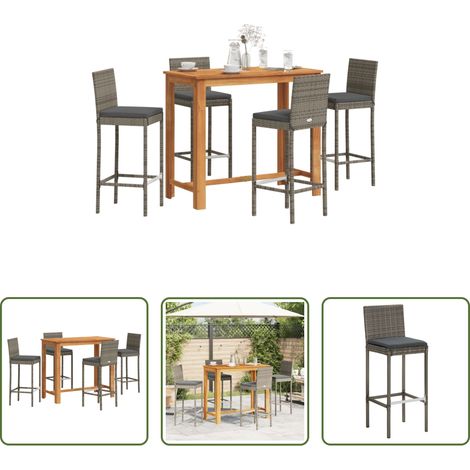 Tabouret de bar - Ensemble de bar de jardin 5 pcs gris bois massif acacia rotin (1/5)
