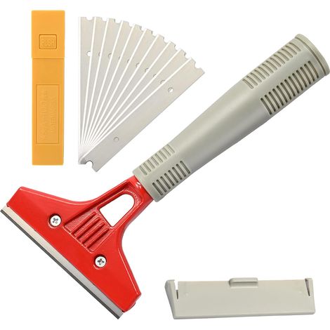 Industry Grattoir avec 10 Lames, Grattoir Plancha ​pour Papier Peint, Grattoirs pour Vitre, pour Colle, Carrelage de fenêtre, Voiture, Miroir, Nettoyage, Rouge