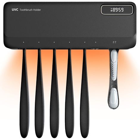 Porte-brosse à dents stérilisateur UV, support portable 5+1+1 emplacements, support mural rechargeable avec fonction chauffante, sans perçage.. (1/5)
