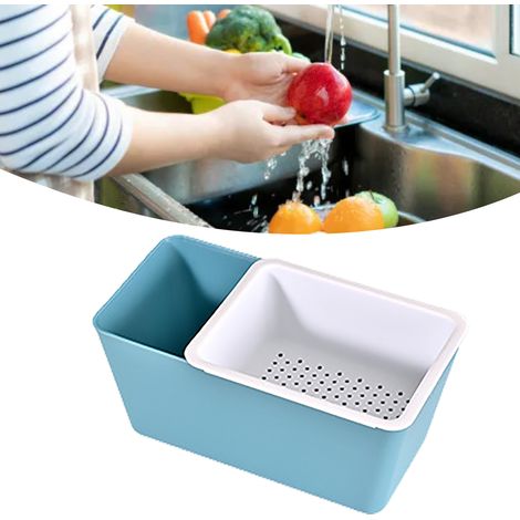 Zweistöckiger Snack-Organizer aus Kunststoff mit multifunktionalem Wasserablauf für Obst, Nüsse und Süßigkeiten – Blau (1/5)