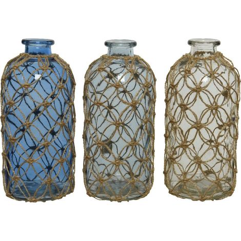VASO IN VETRO D.12XH25CM CON RETE IN JUTA