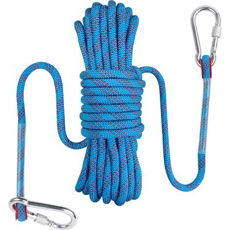 Corde de sécurité en nylon de 9 mm - Pour l'extérieur - Haute résistance - Avec mousqueton - Pour la survie d'urgence, le sauvetage d'incendie - Poids : 1500 kg (1/5)