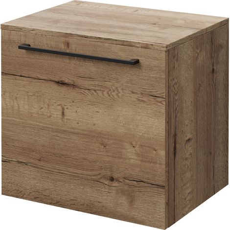Napoli 390 Tobacco Oak 500mm Wall Mounted Single Drawer Vanity Unit for Countertop Basins - 500mm - Matt Black 320mm Handle