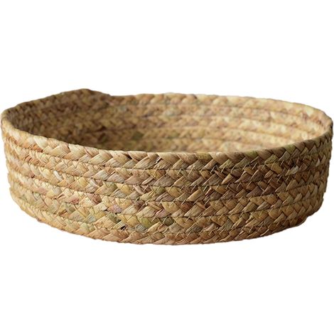 Panier de rangement circulaire pour petits objets de bureau, boîte de rangement en paille tressée (1/5)