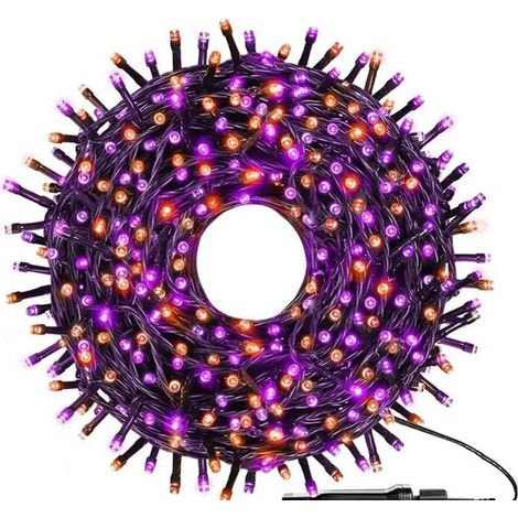400 luci LED per Halloween e Natale per esterni,luci arancioni e viola per albero di Natale,catena luminosa con filo verde collegabile (1/4)