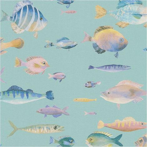 Papel pintado infantil Profhome 396963 papel pintado vinílico estampado en caliente tejido non tejido ligeramente texturado con dibujo de animales mate azul púrpura amarillo verde 5,33 m2 (1/5)