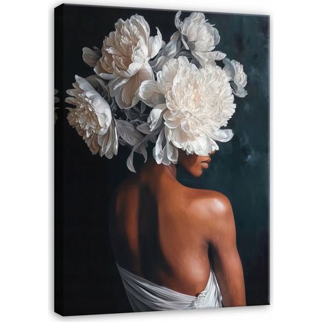 Leinwandbild Frau und weiße Blumen, eleganter abstrakter Kunstdruck für Schlafzimmer und Wohnzimmer, hochauflösender Druck, 40 x 30 cm