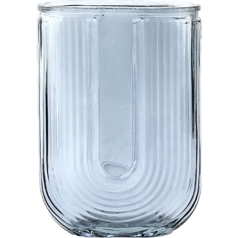 Jarrón de cristal gris acanalado en forma de U para ramos de flores, decoración del hogar, regalo (1/5)