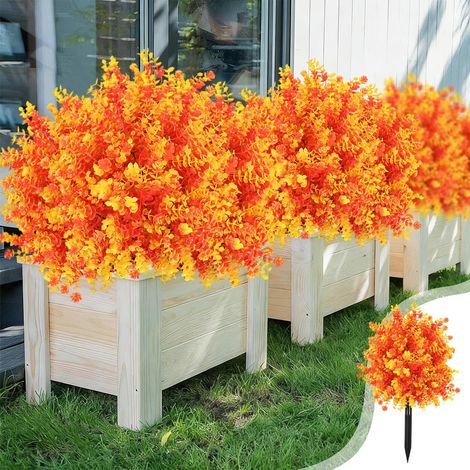 Eucalipto artificial realista, arbusto resistente a los rayos UV, decoración para jardín o porche, con estacas de fijación, color naranja. (1/5)