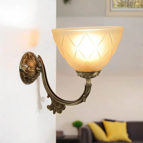 Wandlampe Messing Glas E14 H: 19 cm Handarbeit Wandleuchte innen (1/5)