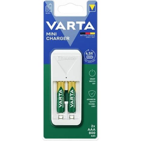 Varta – Chargeur de batterie pour piles NiMH AA/AAA – Charge rapide en 4,5h – Inclus 2 piles 800mAh – Tension 100-240V (1/8)