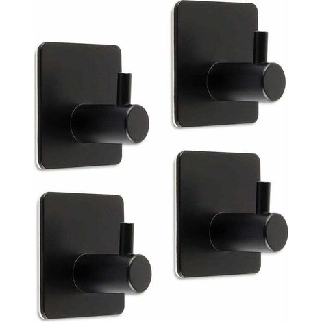 Selbstklebender Haken, Edelstahl-Klebehaken, Badezimmer-Wandhaken max. 8 kg, Schwarze selbstklebende Handtuchhaken aus Edelstahl 304, FOREHILL Handtuchhalter (4er-Pack)