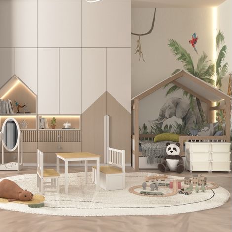 meuble de rangement enfant 75x37x56,5 cm crème – 6 tiroirs (1/5)