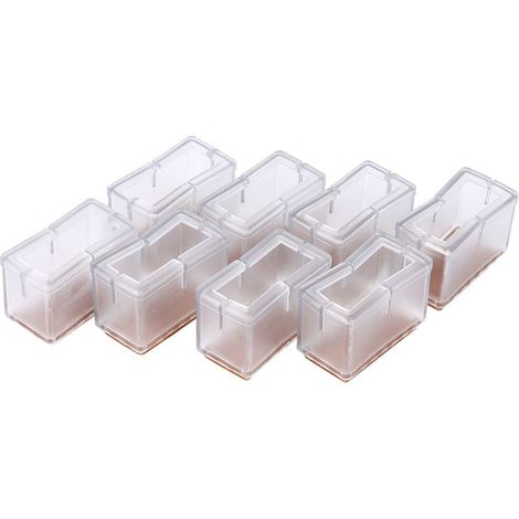 Lot de 8 protège-pieds de chaise rectangulaires avec semelle en caoutchouc (transparents) (1/5)