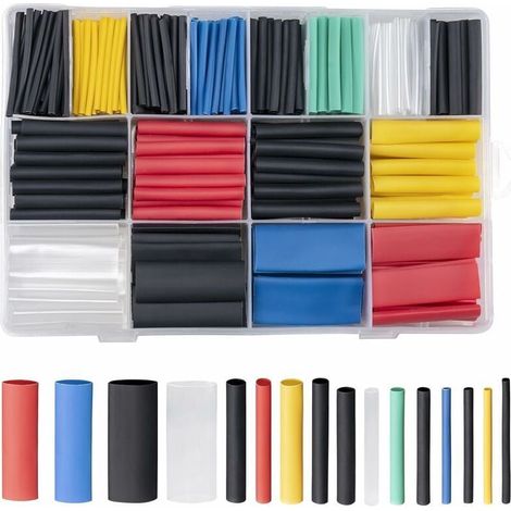 580 pezzi di guaina termorestringente impermeabile, assortimento di guaina termorestringente nero blu rosso giallo verde - per cavi isolanti per cavi elettrici (1/4)